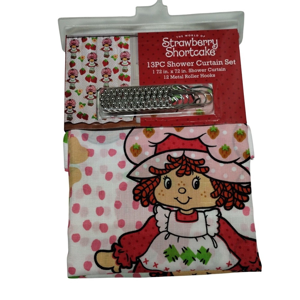 Strawberry Shortcake 13PC Shower Curtain Set 72x72 w/ 12 Metal Roller Hooks‎ NEW